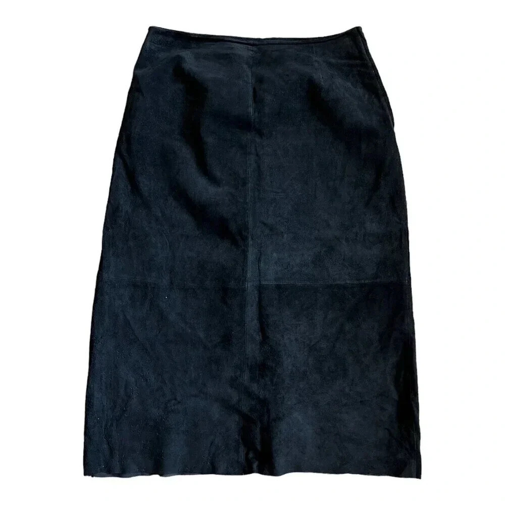 Marsh Landing Black 100% Leather Midi Skirt 8
